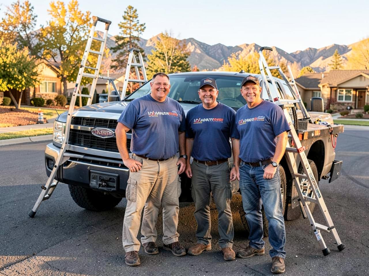 The Summit Ridge Roofing crew standing in front of their work truck in Boulder